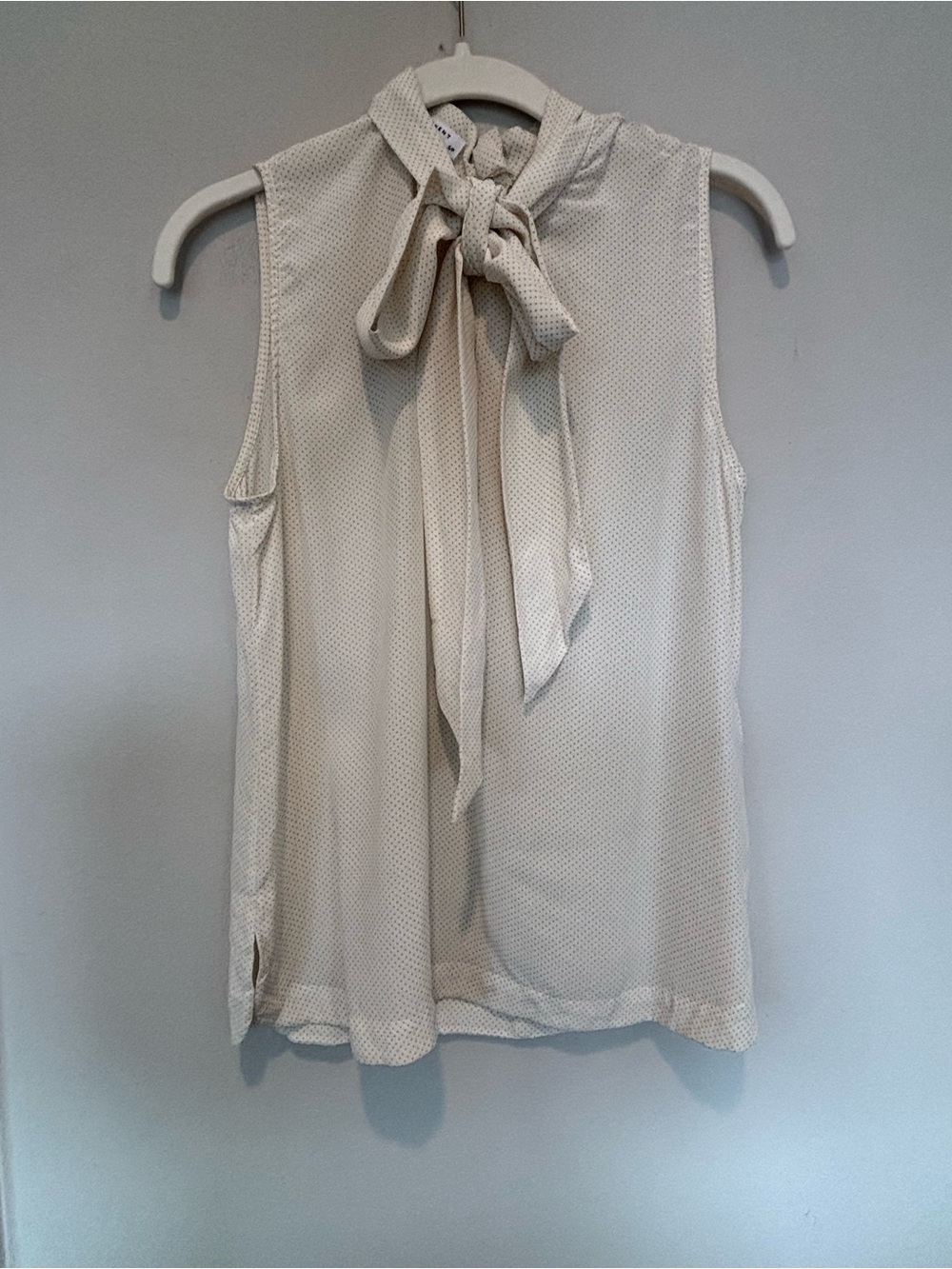 Equipment Cream and beige polka dot silk Sleeveless Tie-Neck Blouse